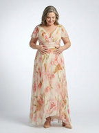 Elara | V-Neck Short Sleeve Floral Maxi Dress