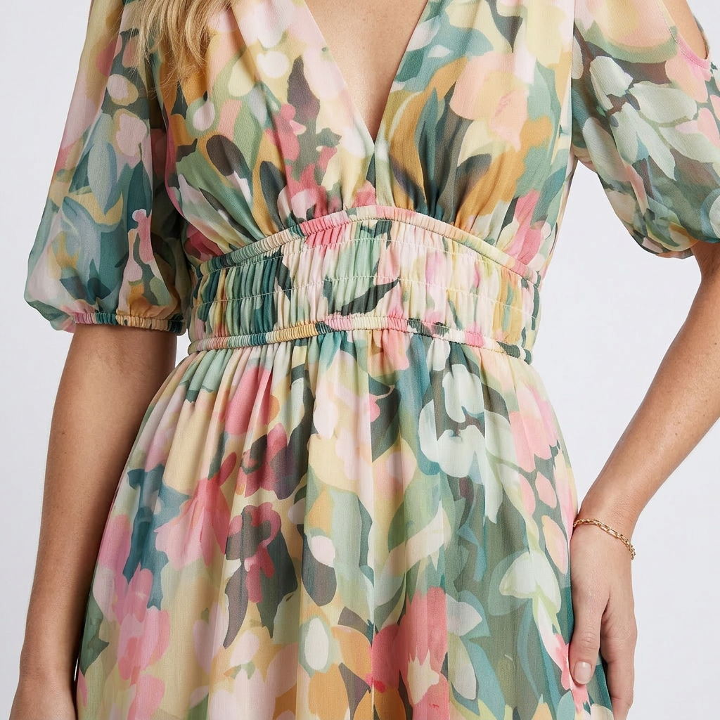 Eulalie | V-Neck Short Sleeve Ruched Waist Mini Dress