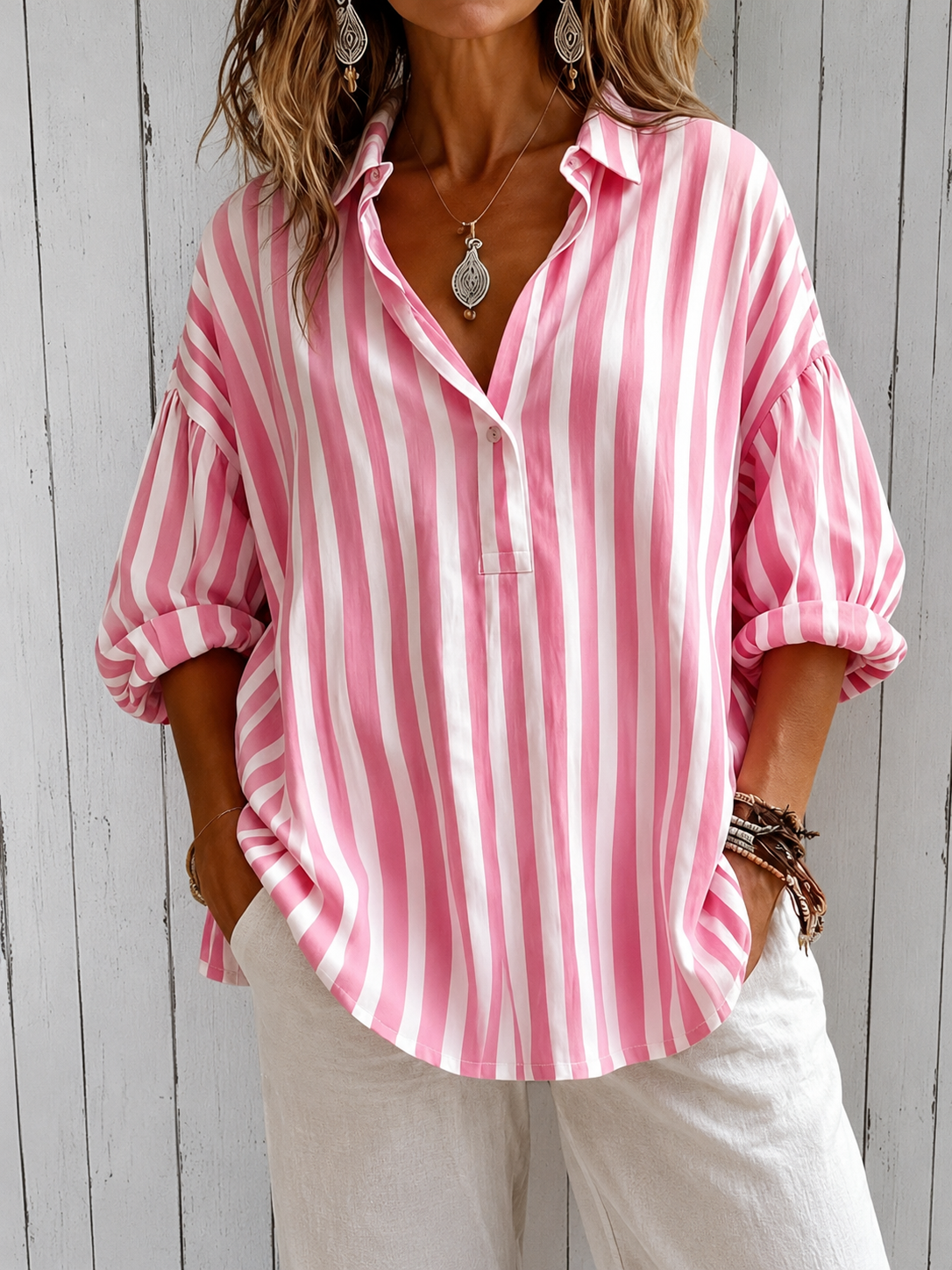 Nora | Loose-Fit Striped Collared Blouse