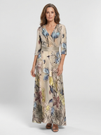 Margaret | Three-Quarter Sleeve Floral Wrap Maxi Dress