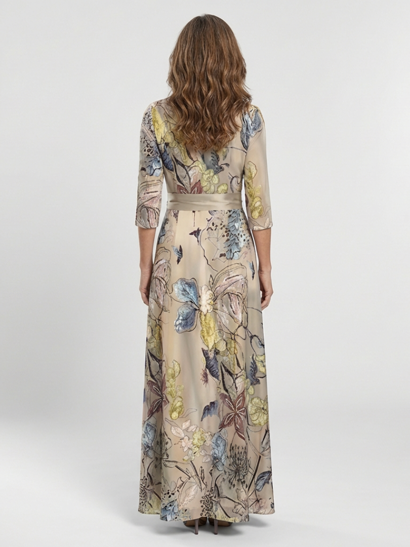 Margaret | Three-Quarter Sleeve Floral Wrap Maxi Dress