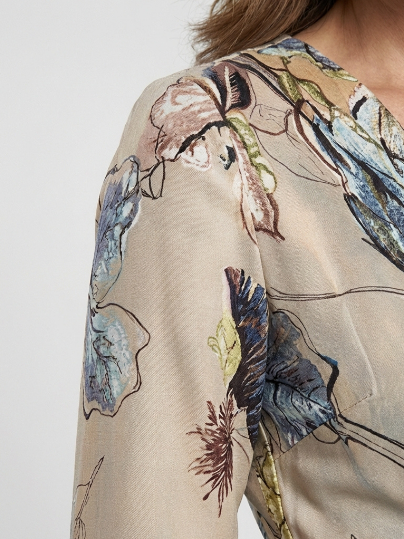 Margaret | Three-Quarter Sleeve Floral Wrap Maxi Dress