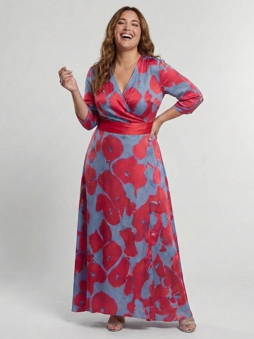 Danielle | Three-Quarter Sleeve V-Neck Floral Maxi Dress