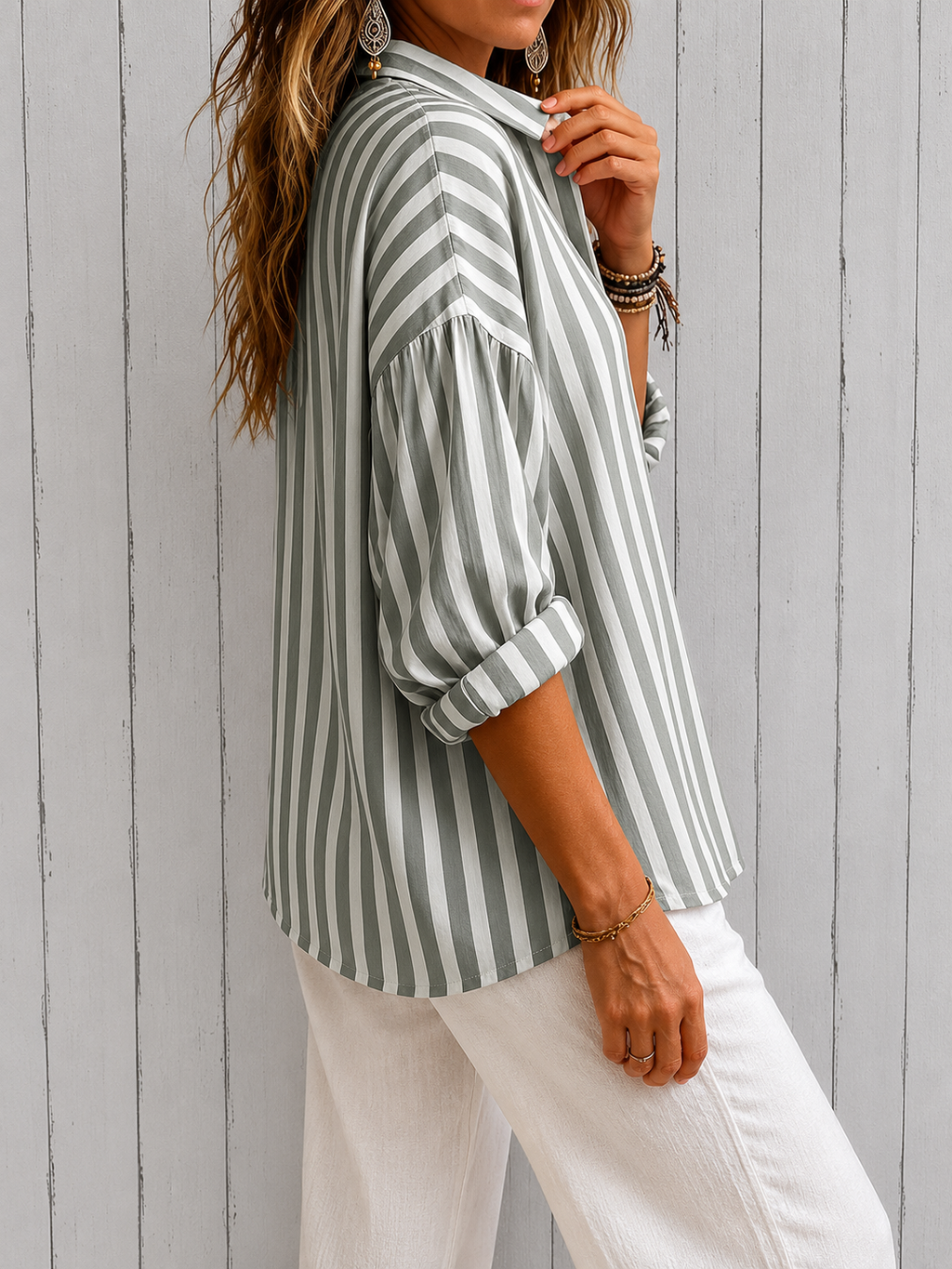 Nora | Loose-Fit Striped Collared Blouse